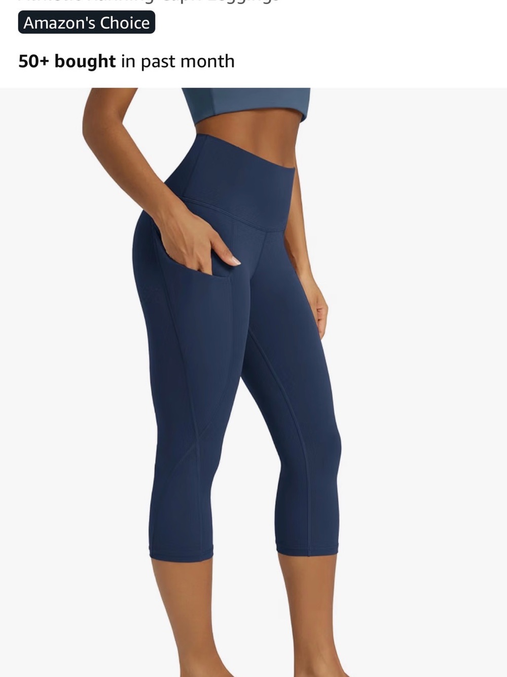 High-Rise Navy Capri Leggings with Side Pocket